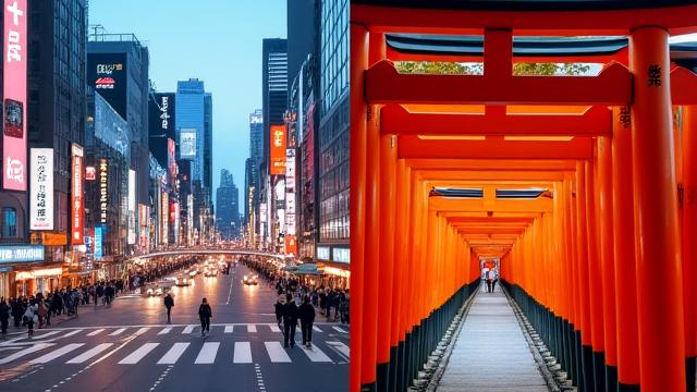 渋谷交差点と京都の伏見稲荷大社